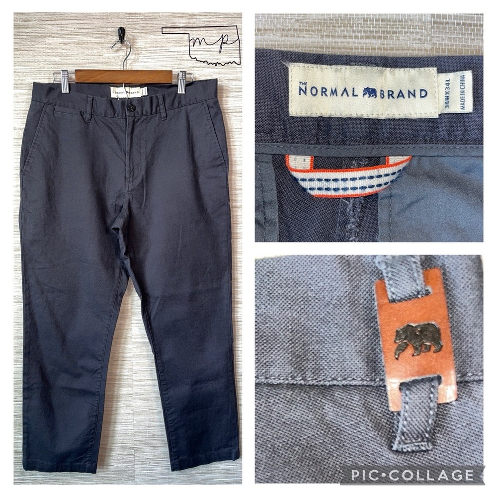 The Normal Brand Mens Chino‎ Pants Charcoal Gray Navy 34W x 27.5L Cotton Stretch